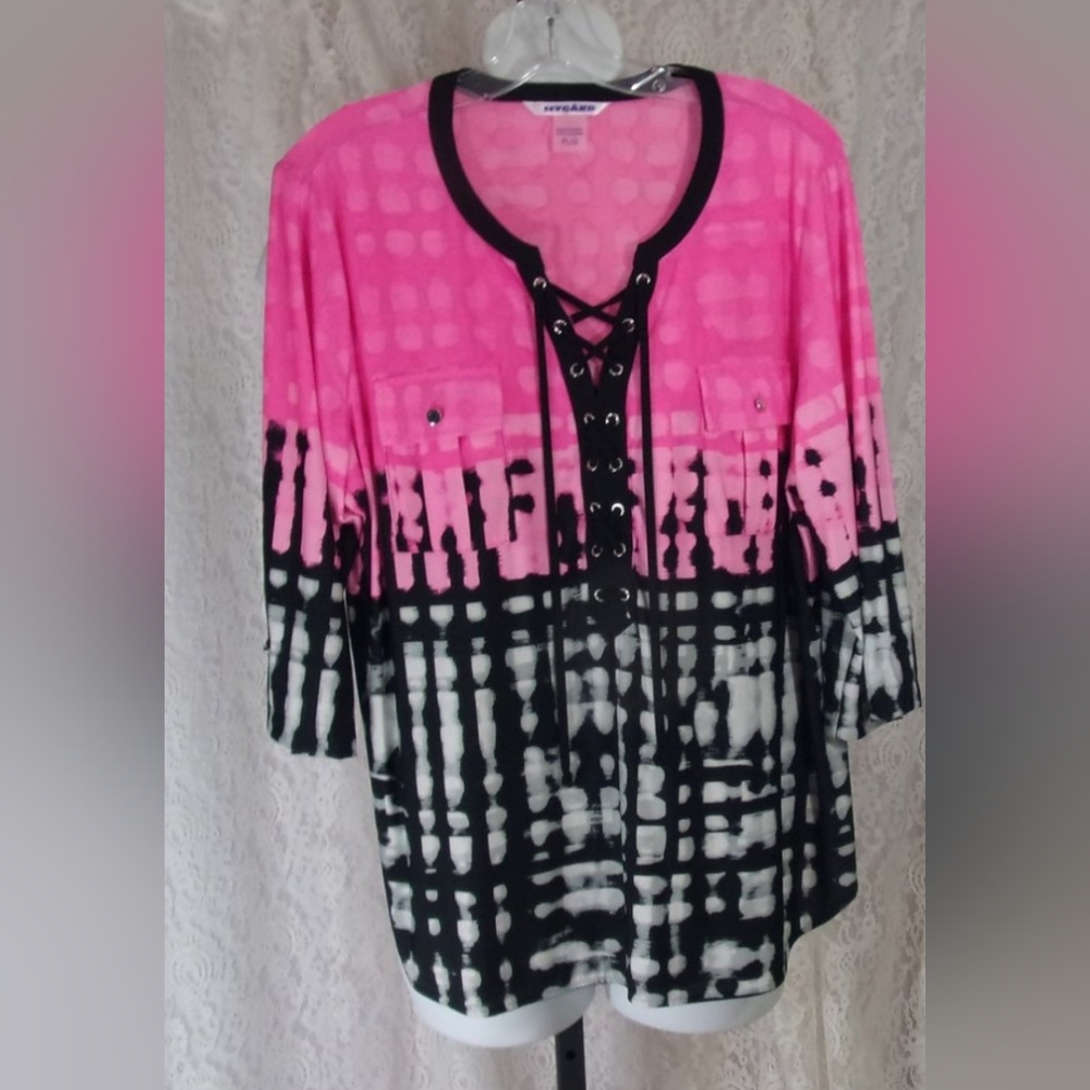 Peter Nygard Blouse Top Pink Black LP